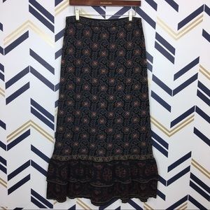 Peruvian Connection Maxi Tapestry Ruffle Hem Skirt